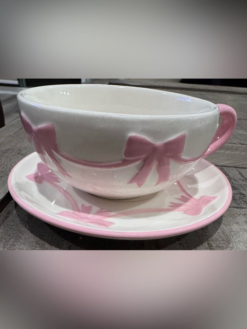 Pink Bow Ceramic Tea Cup and Saucer Set